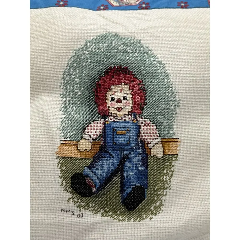 Handmade Raggedy Ann & Andy Tapestry‎ & Quilted Pillow Set 16x16